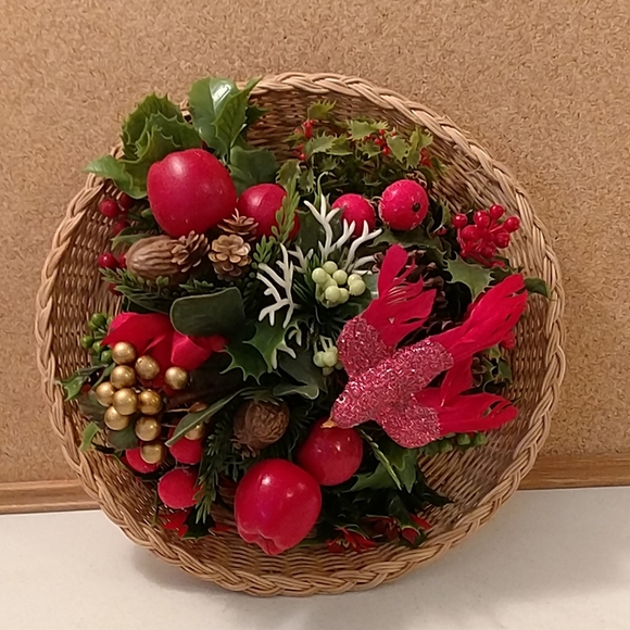 Vintage faux Christmas greenery Wall decor basket